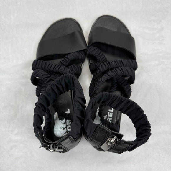 Sorel Gladiator Sandals Ruched Straps Back Zipper Black Leather Size‎ 6.5 - Picture 6 of 10